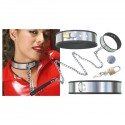 Verstellbares Halsband aus rostfreiem Stahl zur Zähmung + Kette + Hängeschloss - SM