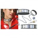 Collier ajustable domination en acier inoxydable + chaîne + cadenas - SM