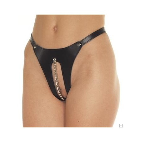 Offener String: Leder & Kette - SM