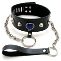 BDSM-Bondage-Halsband aus Leder: "Blaues Herz" Mit Hängeschloss verschließbar + Leine