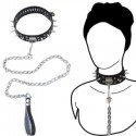 Collier en cuir à clous - Domination - Laisse et Cadenas Fournis