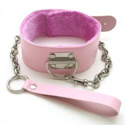 Halsband + Leine in rosa Leder und Pelz