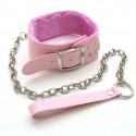 Halsband + Leine in rosa Leder und Pelz