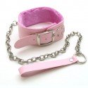Halsband + Leine in rosa Leder und Pelz